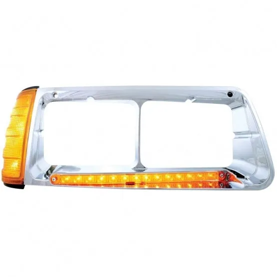 14 LED Freightliner FLD Headlight Bezel w/ Turn Signal-  Amber LED/Amber Lens