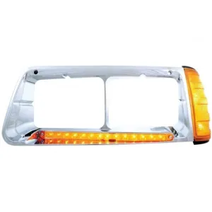 14 LED Freightliner FLD Headlight Bezel w/ Turn Signal-  Amber LED/Amber Lens