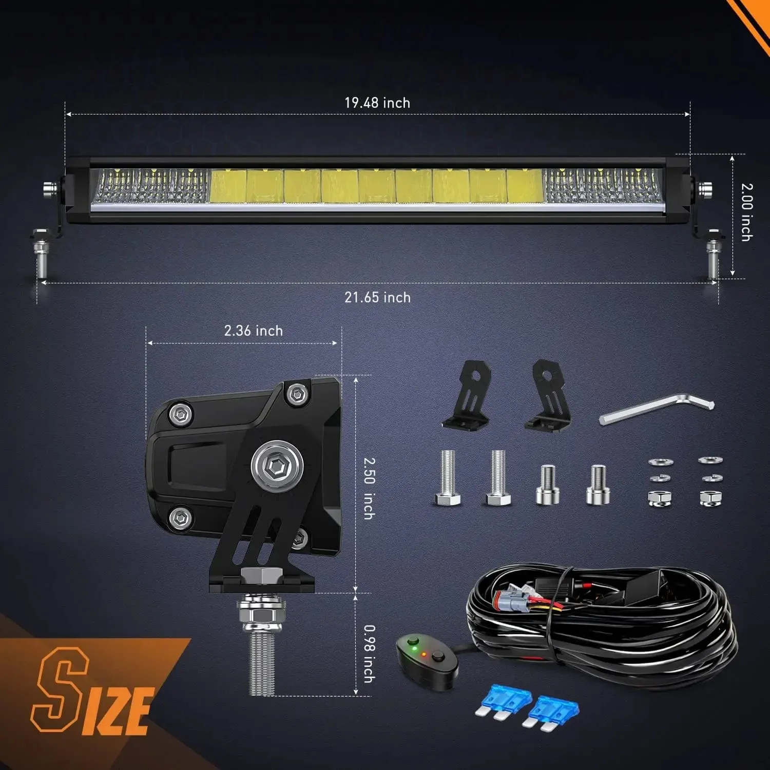 19.5 Inch 75W 8045LM Anti-Glare Slim DRL Spot Flood LED Light Bar Kit | 16AWG Wire DT Switch