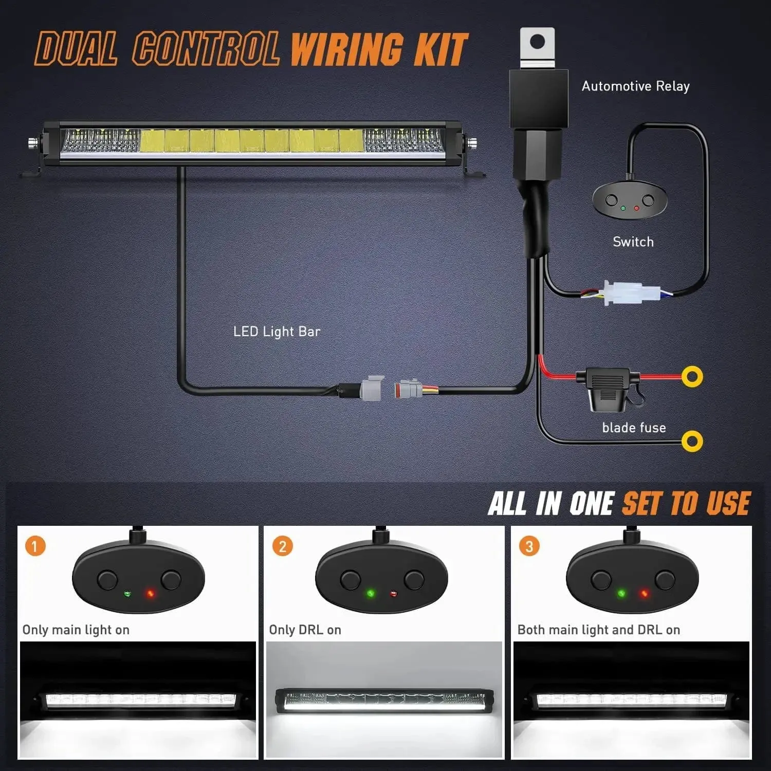 19.5 Inch 75W 8045LM Anti-Glare Slim DRL Spot Flood LED Light Bar Kit | 16AWG Wire DT Switch