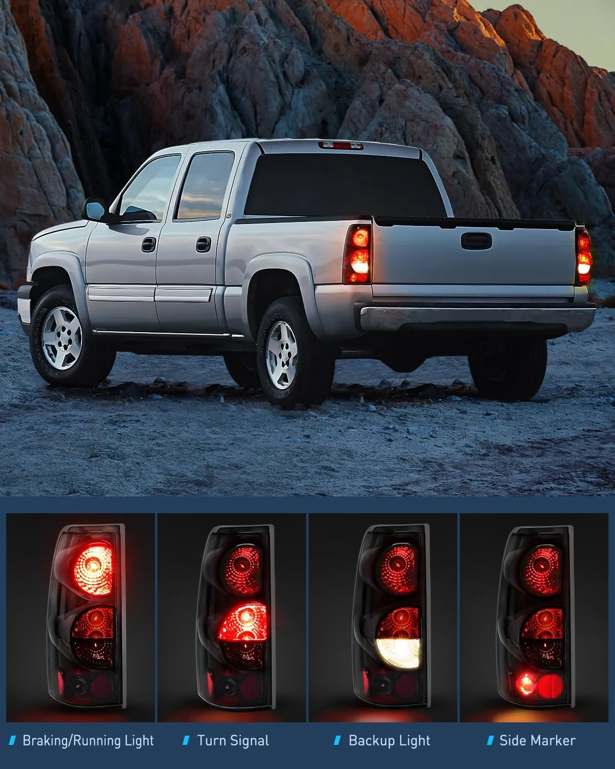 1999-2007 Chevy Silverado 1999-2002 GMC Sierra Tail light Assembly Rear Lamp Classic Body OE Style Black Housing Clear Lens