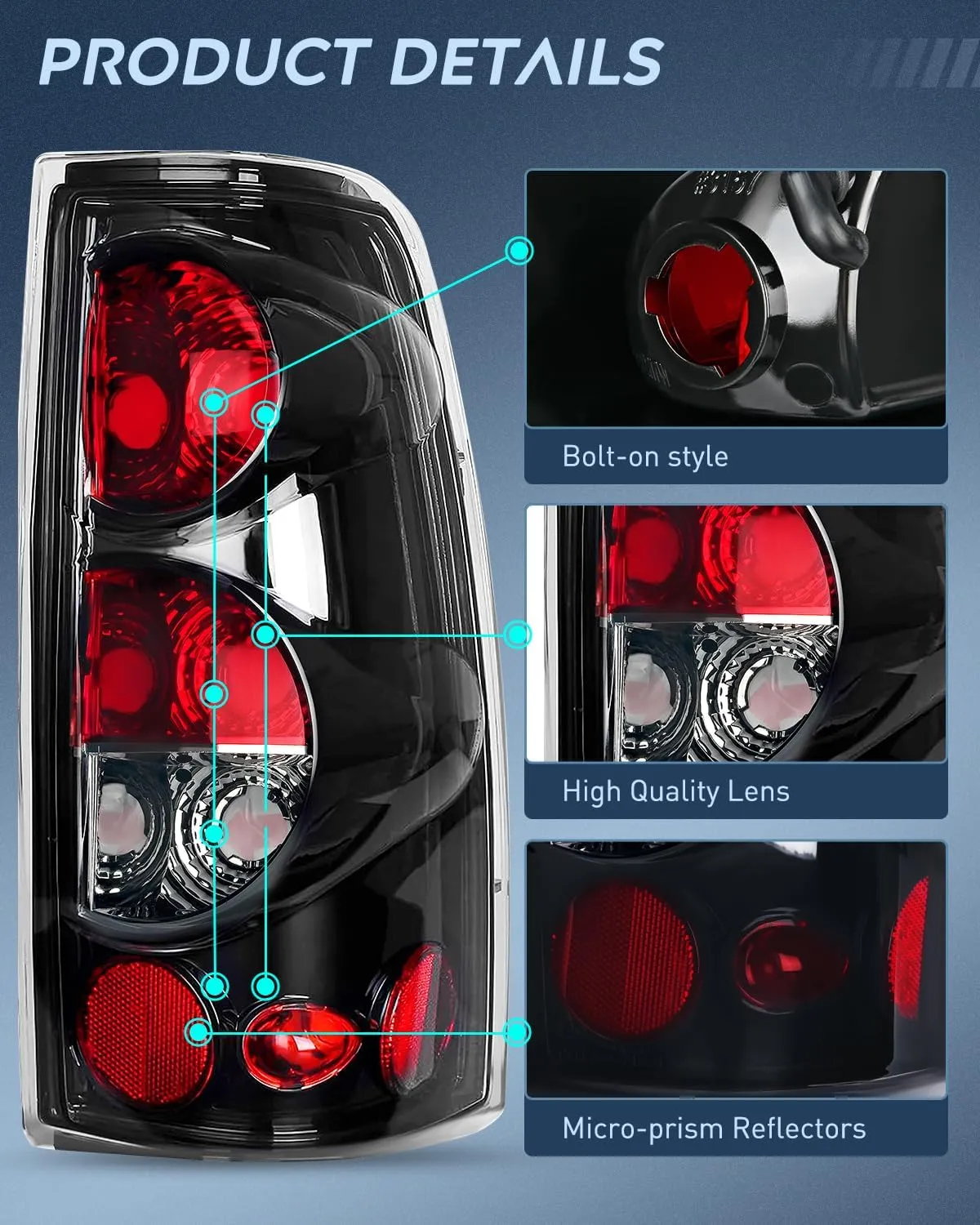 1999-2007 Chevy Silverado 1999-2002 GMC Sierra Tail light Assembly Rear Lamp Classic Body OE Style Black Housing Clear Lens