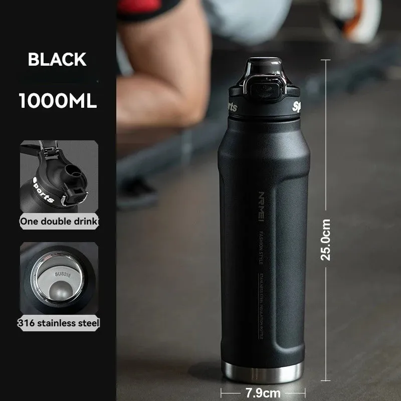 1L Stainless Steel Vacuum Flask Thermos Water Bottle with Straw Eco-Friendly Insulated Beverage Container for Gym Sport - Keeps Cold & Hot
