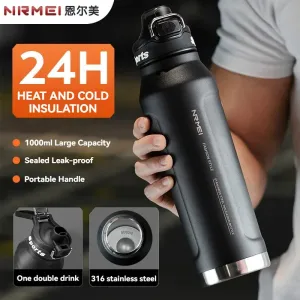 1L Stainless Steel Vacuum Flask Thermos Water Bottle with Straw Eco-Friendly Insulated Beverage Container for Gym Sport - Keeps Cold & Hot