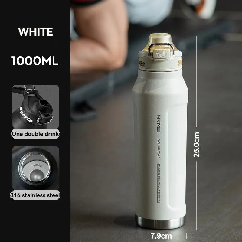 1L Stainless Steel Vacuum Flask Thermos Water Bottle with Straw Eco-Friendly Insulated Beverage Container for Gym Sport - Keeps Cold & Hot