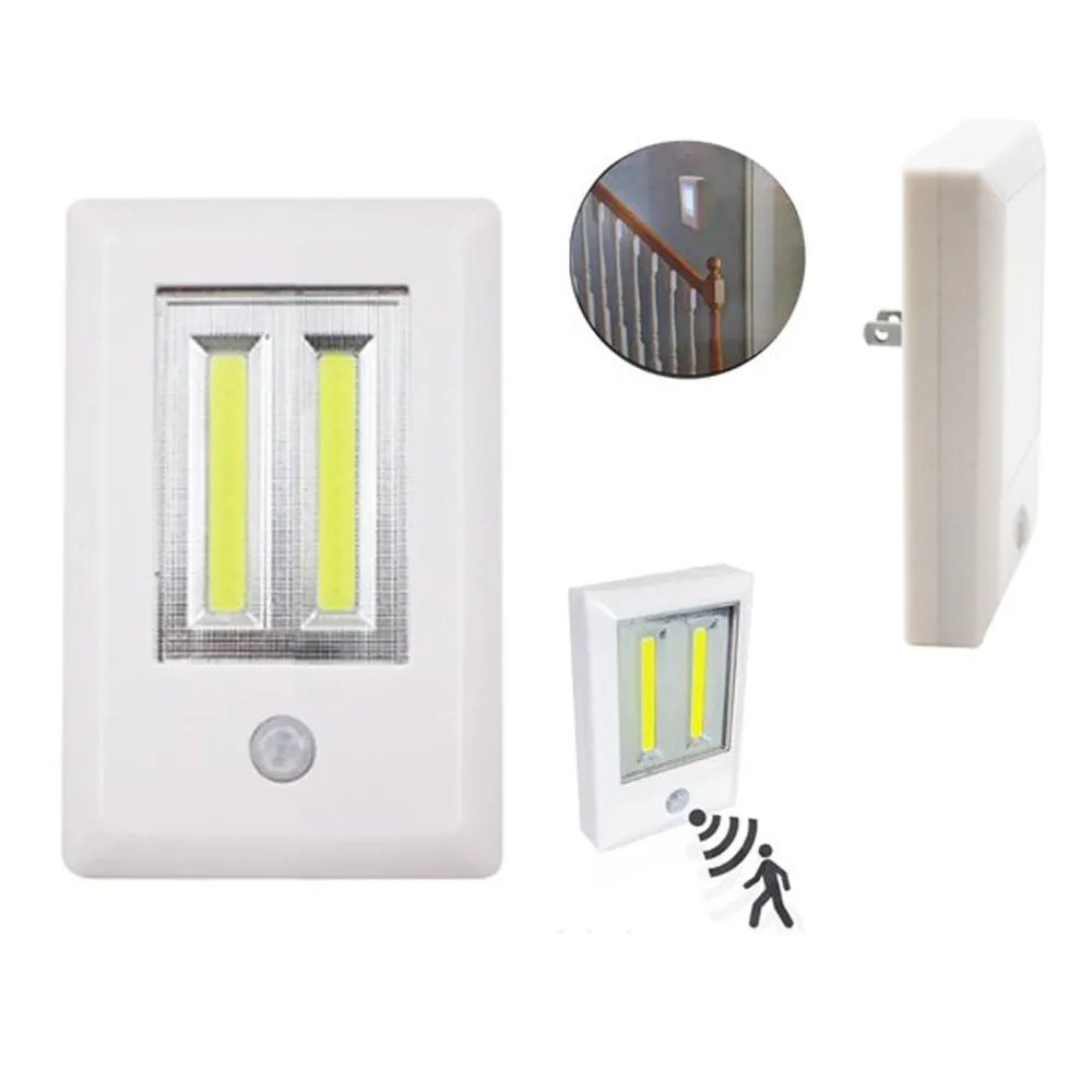 2 X COB LED Motion Sensor Bright Night Light 200 Lumens Plug In Wall Lamp