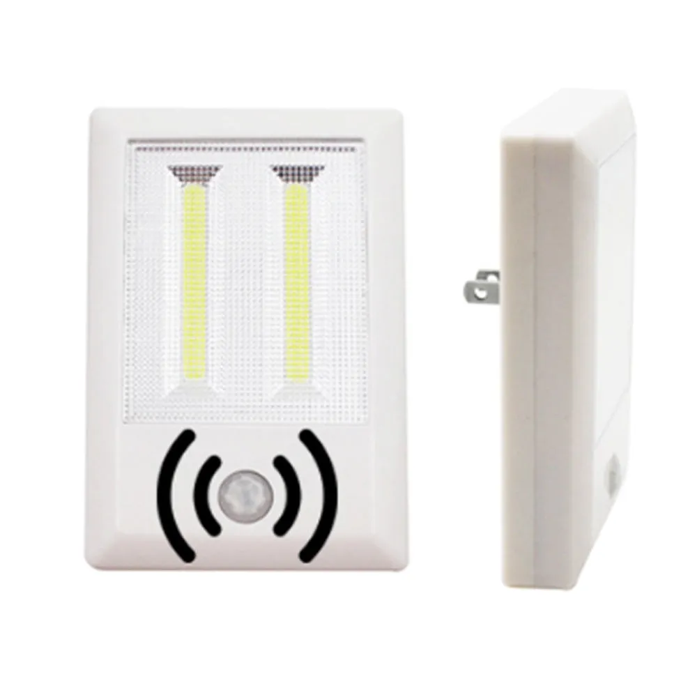 2 X COB LED Motion Sensor Bright Night Light 200 Lumens Plug In Wall Lamp
