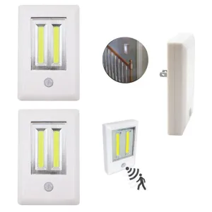 2 X COB LED Motion Sensor Bright Night Light 200 Lumens Plug In Wall Lamp