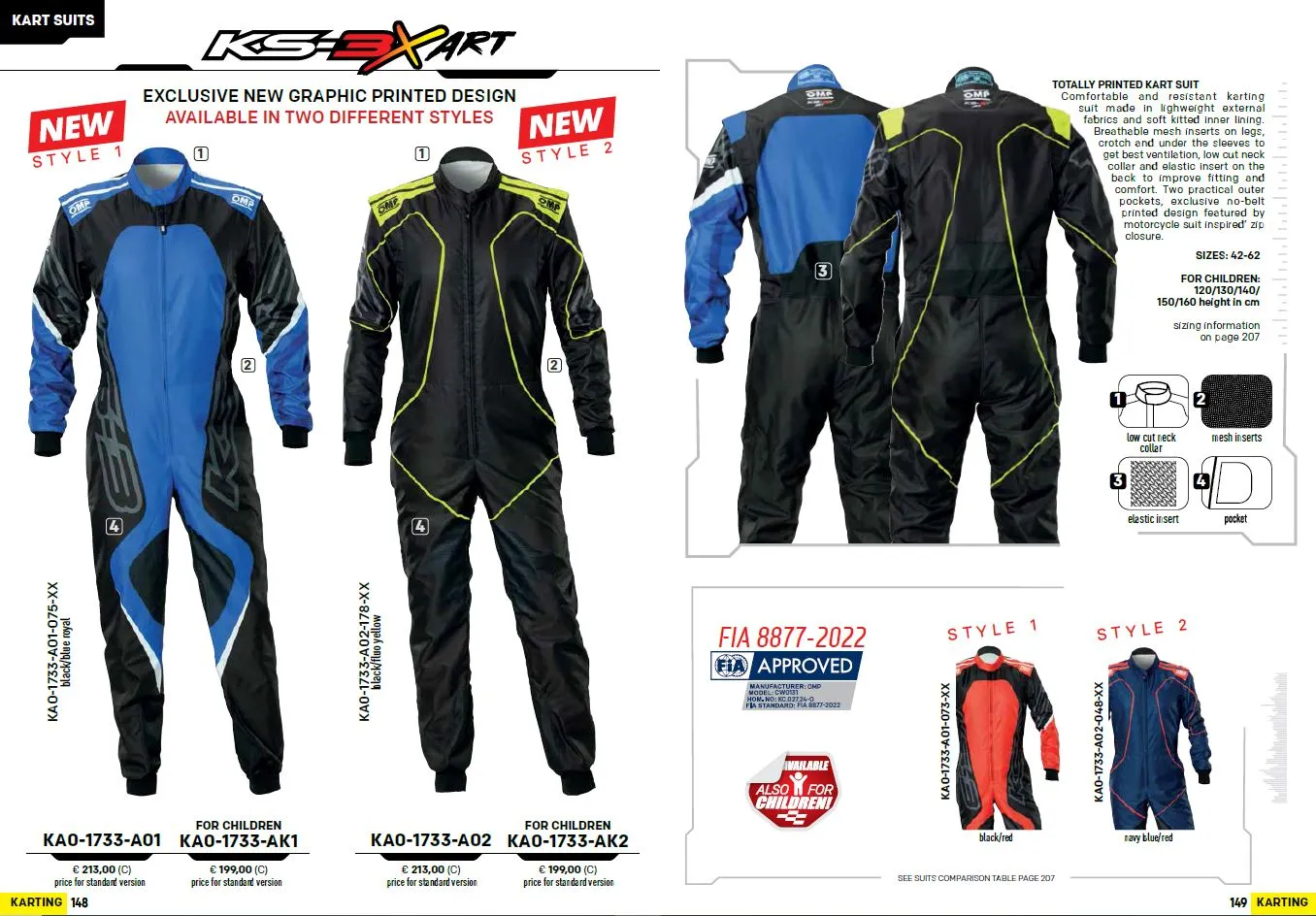 2025 OMP KS-3X ART Kids Karting Suit Navy/Red Design FIA 8877-2022 Kart Racing
