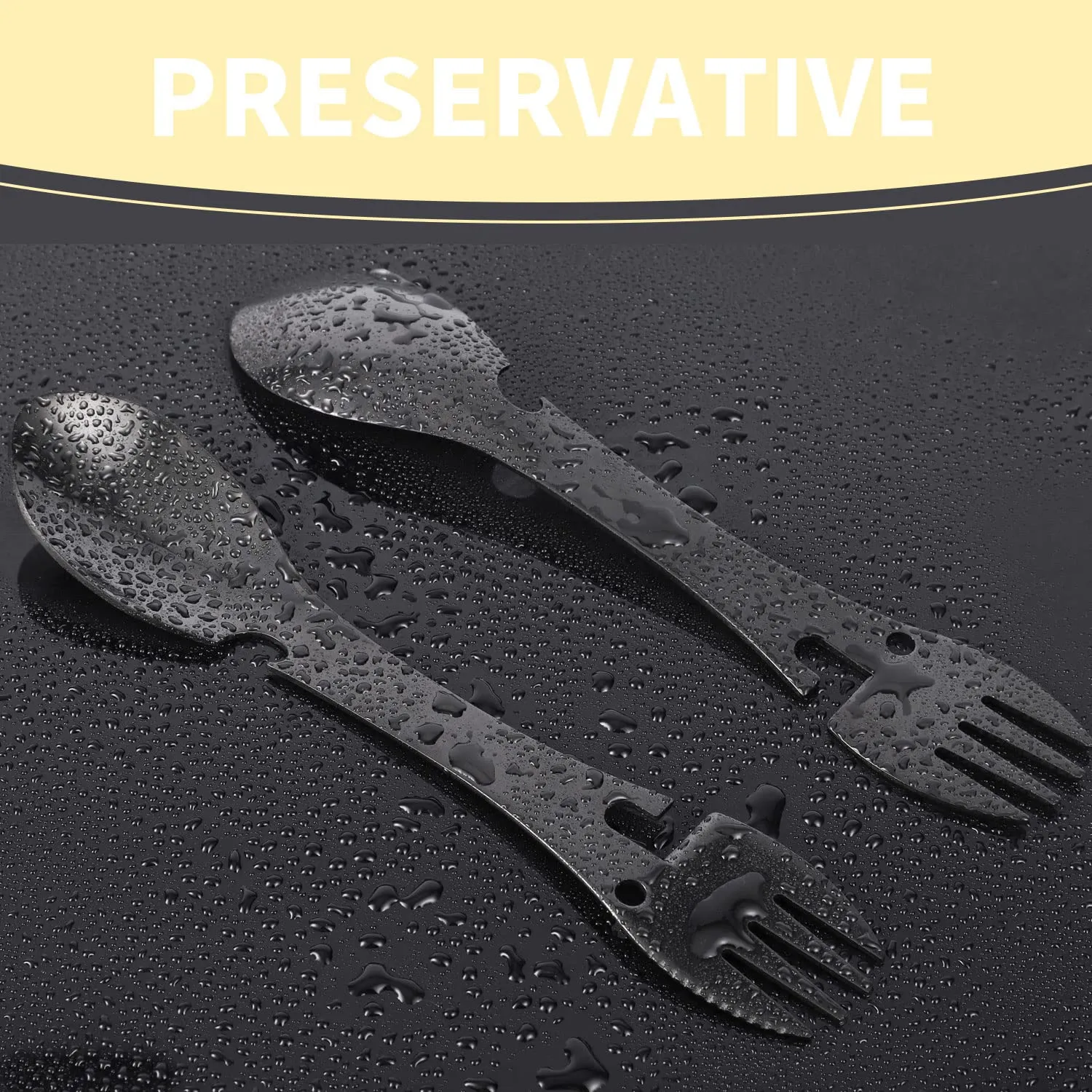 2PCS Camping Spork, Stainless Steel Spork Spoon Bottle Opener 5 in 1 Functional Utensil with Cloth Case for Travel Camping Cutlery