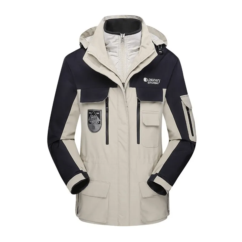 3 in 1 Warm Skiing Snowboard Jacket with Hood and Cuff Velcro - SF0608