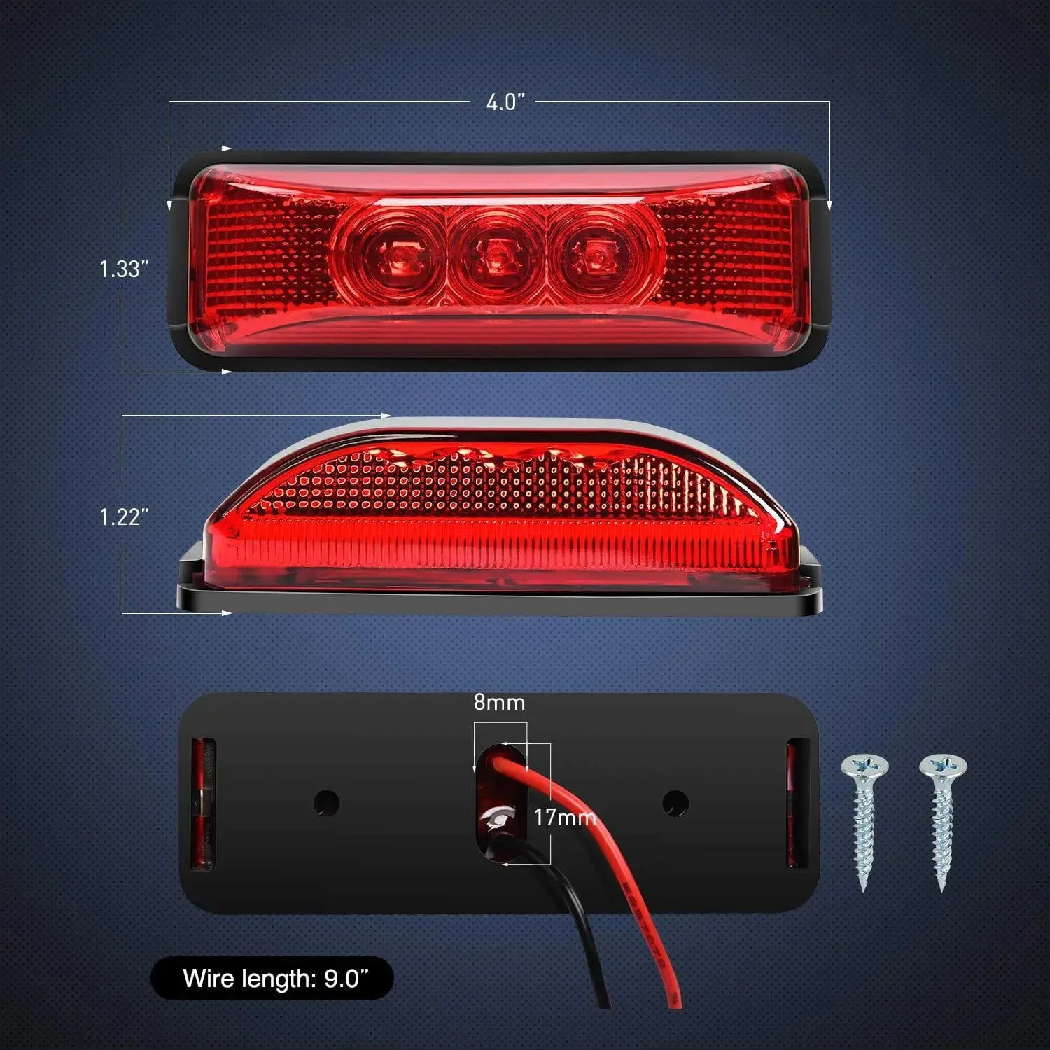 3.9 Inch Red LED Fender/Side Marker Light (Pair)