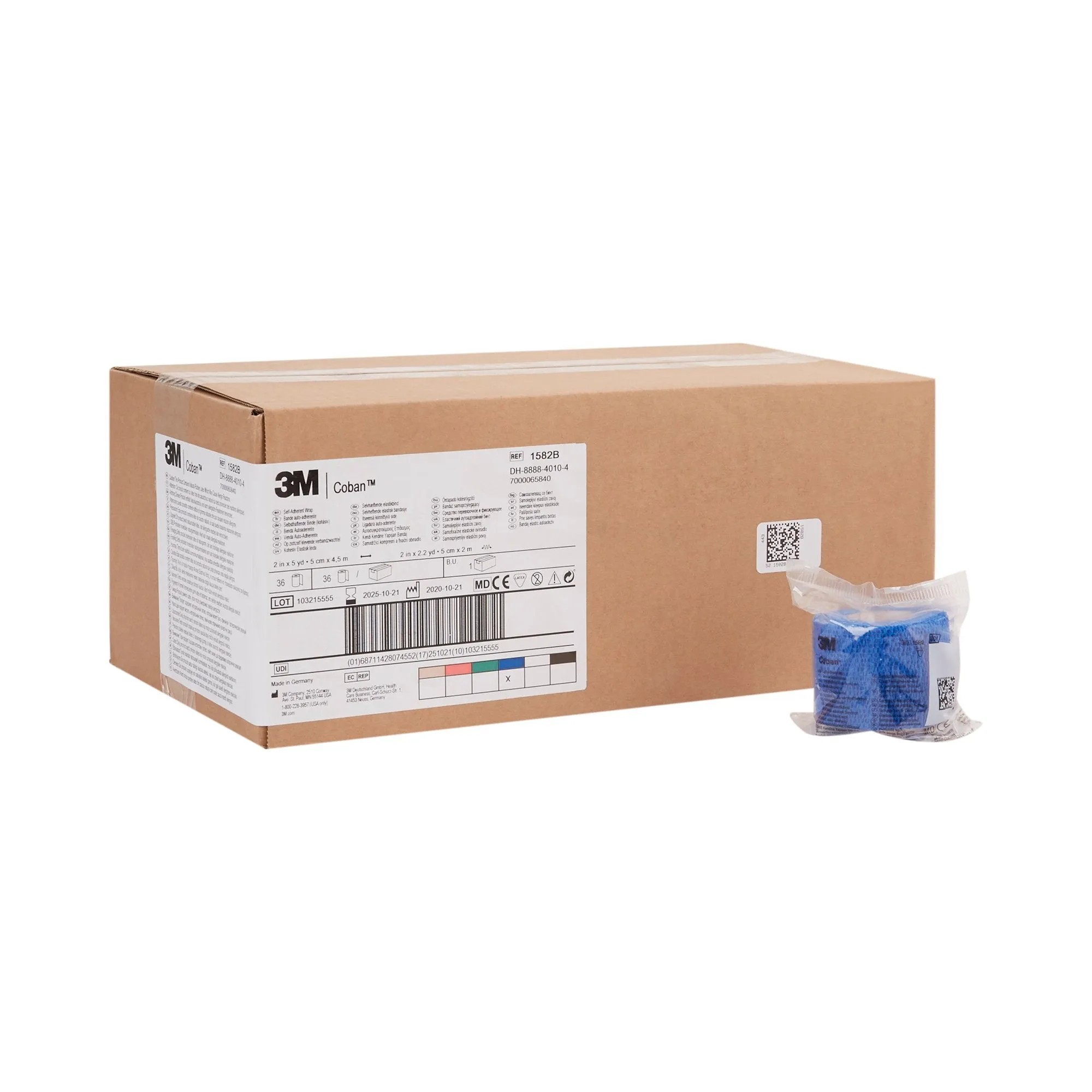 3M™ Coban™ Self-adherent Closure Cohesive Bandage, 2 Inch x 5 Yard, Blue, 1 Case of 36