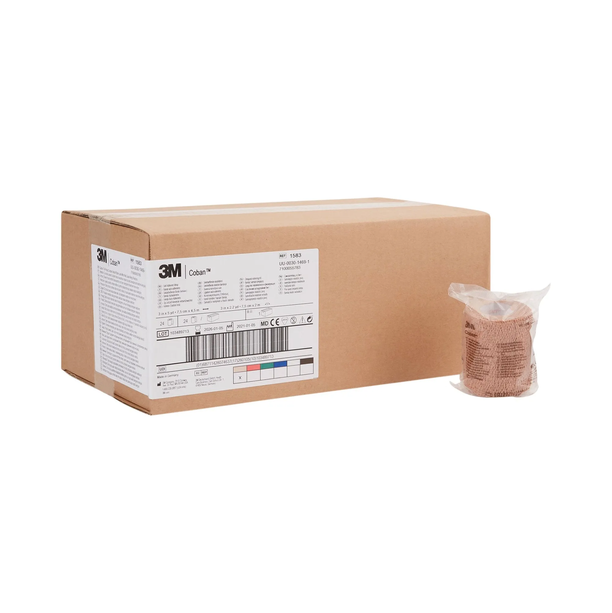 3M™ Coban™ Self-adherent Closure Cohesive Bandage, 3 Inch x 5 Yard, Tan, 1 Roll