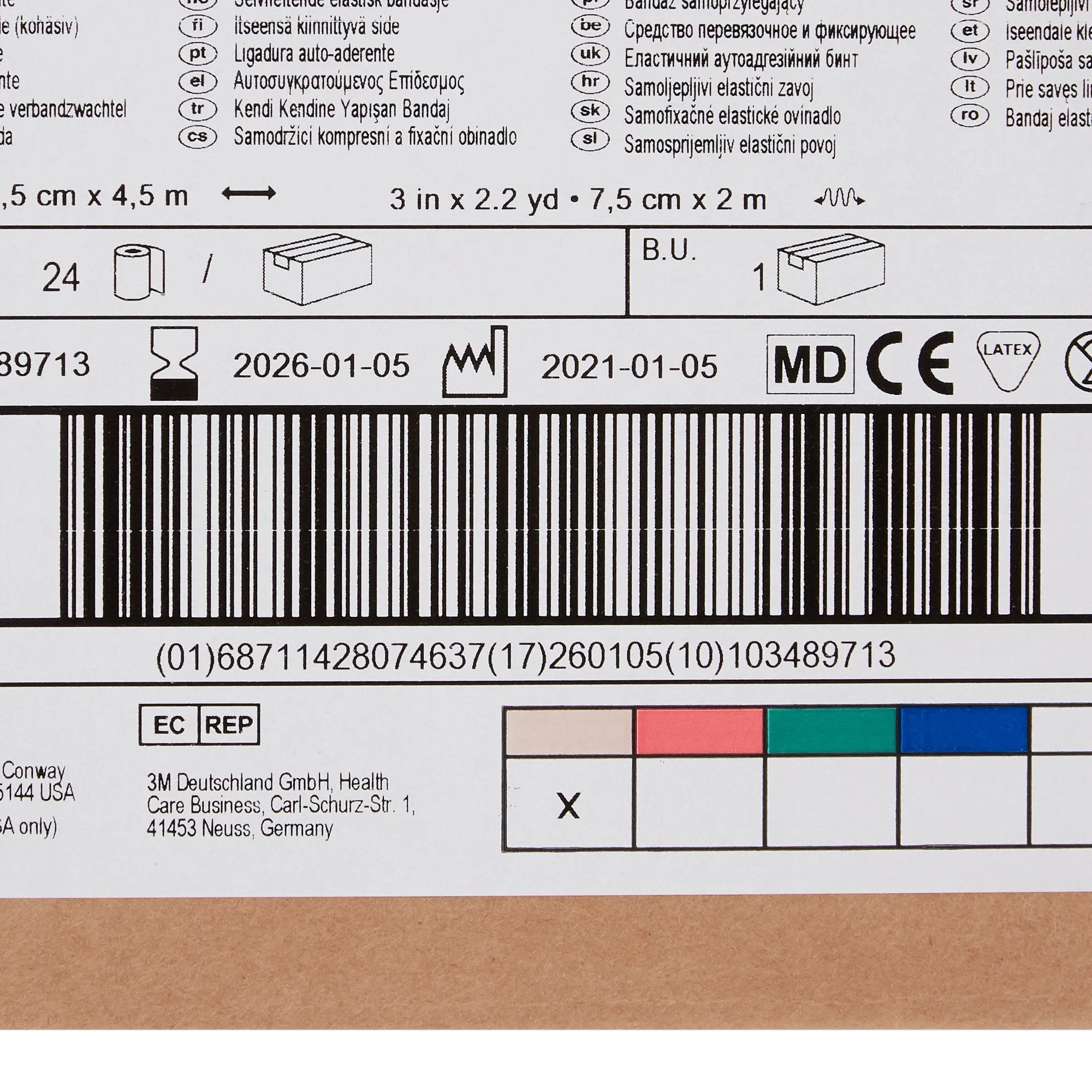 3M™ Coban™ Self-adherent Closure Cohesive Bandage, 3 Inch x 5 Yard, Tan, 1 Roll