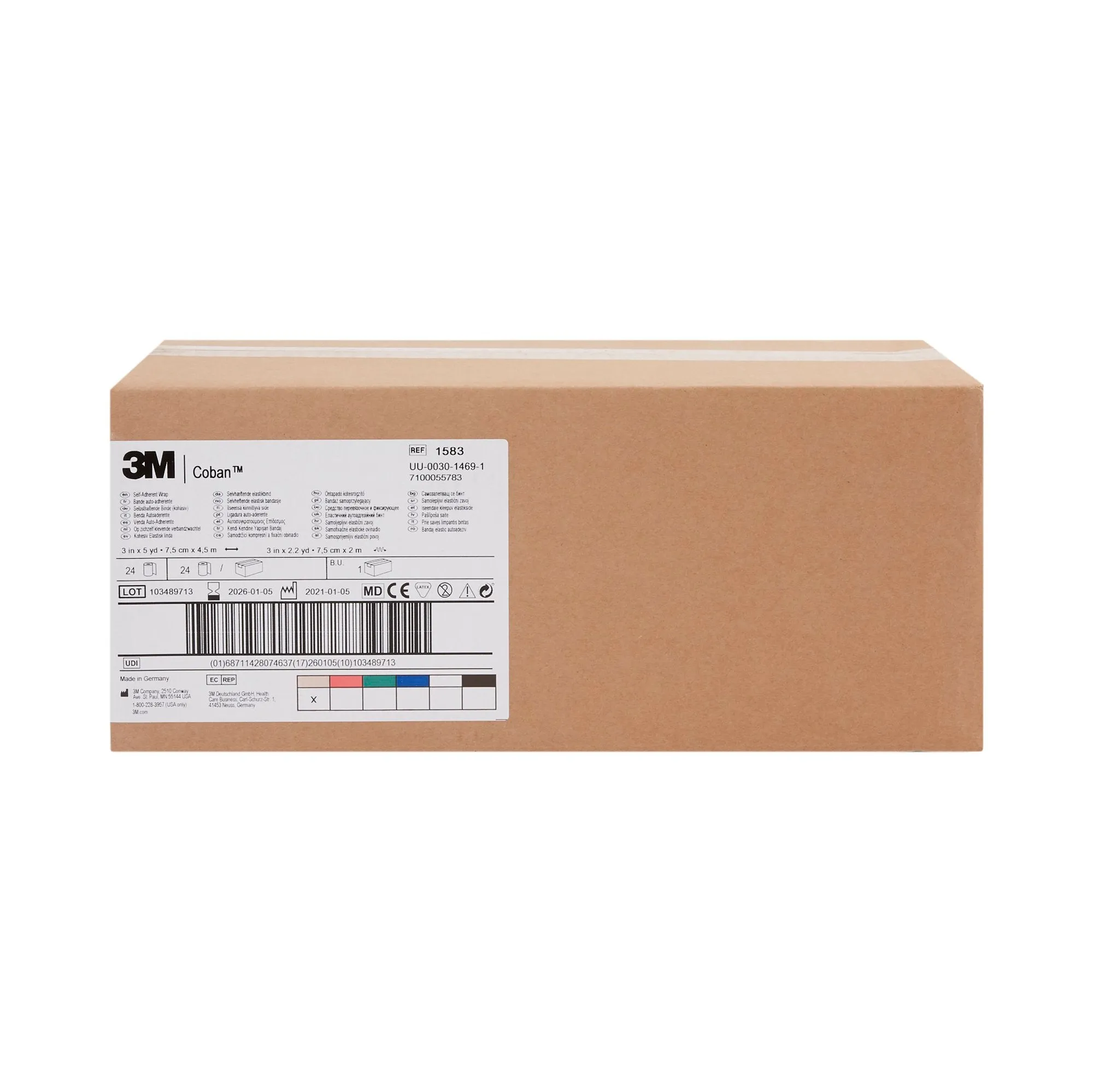 3M™ Coban™ Self-adherent Closure Cohesive Bandage, 3 Inch x 5 Yard, Tan, 1 Roll