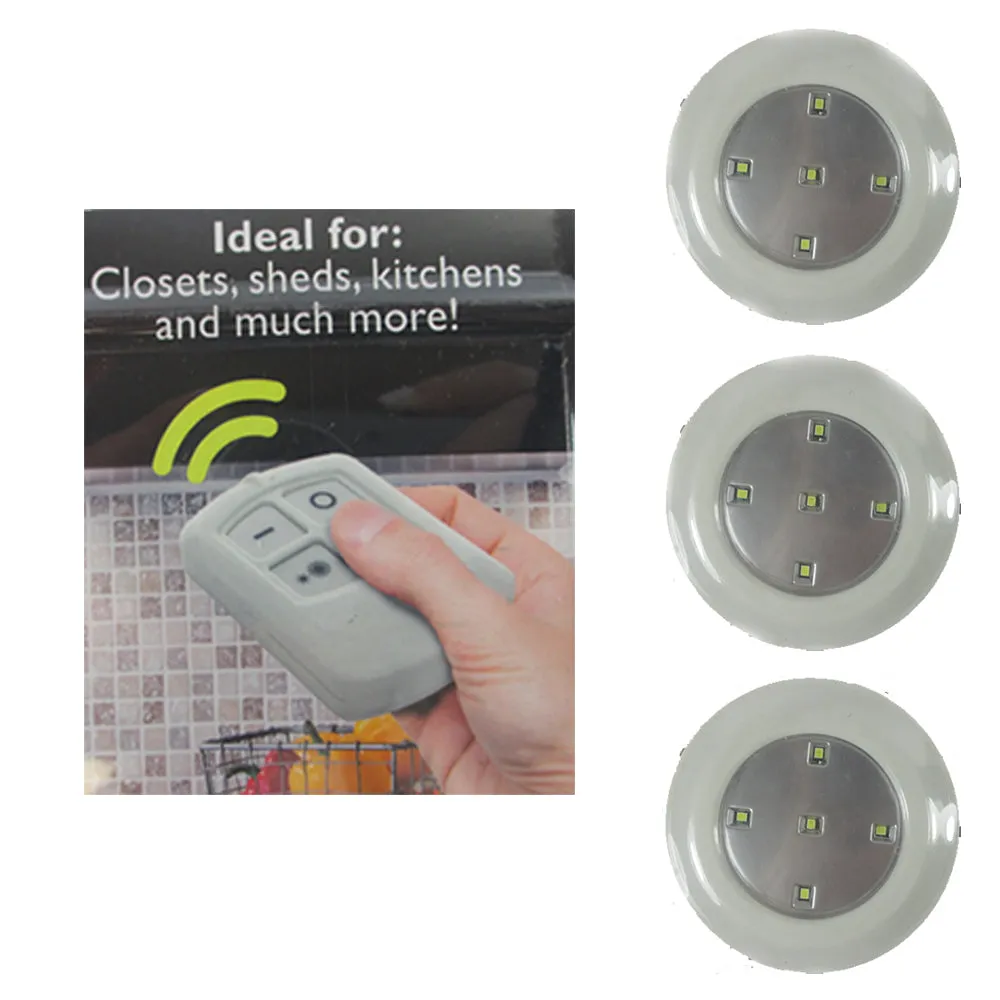 3Pcs Wireless LED Remote Control Battery Under Cabinet Night Light Wall Lamp