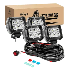 4 Inch 18W 1260LM Double Row Spot LED Pods (2 Pairs) | 10FT Wire 3Pin Switch