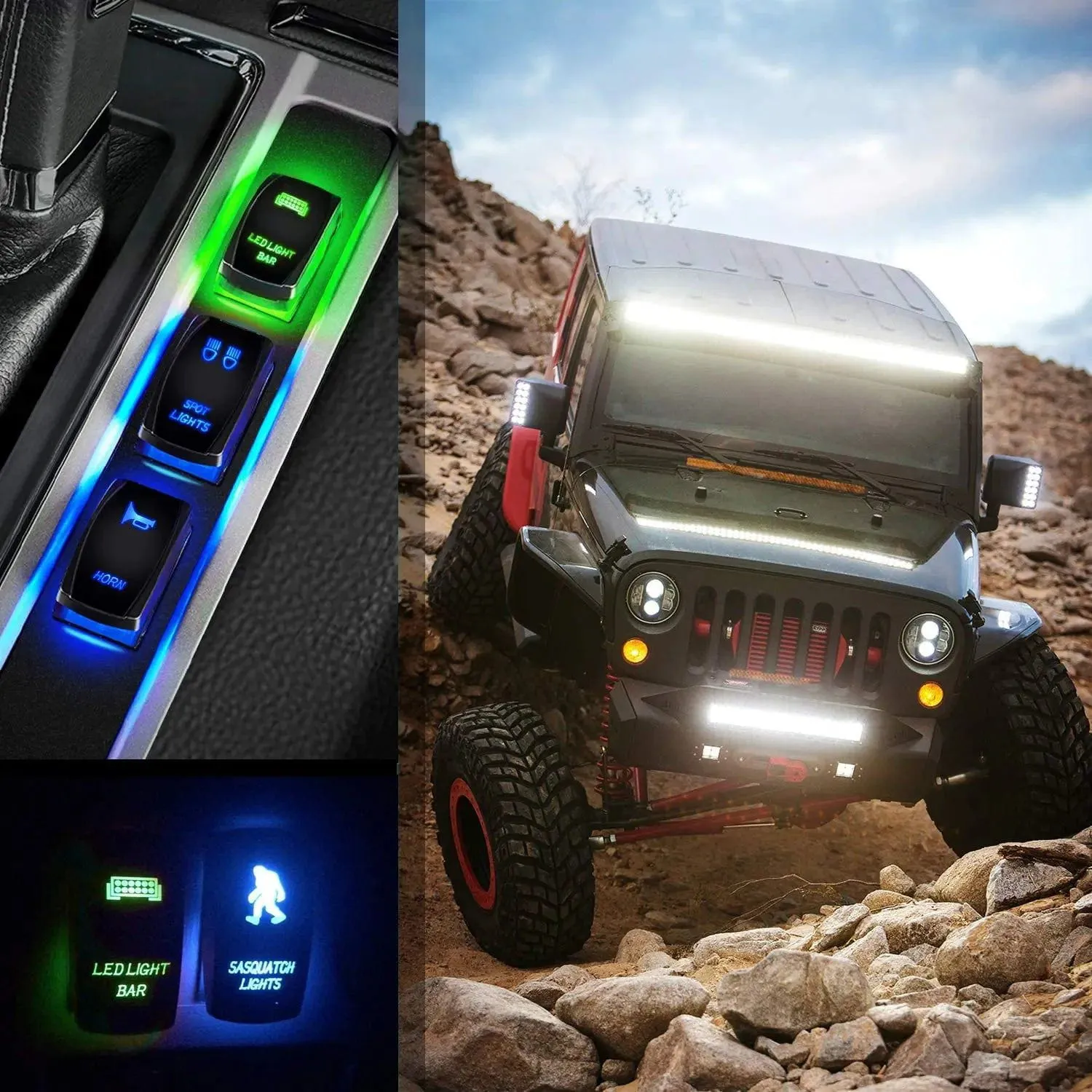 5Pin Laser On/Off LED Light Bar Rocker Switch Green