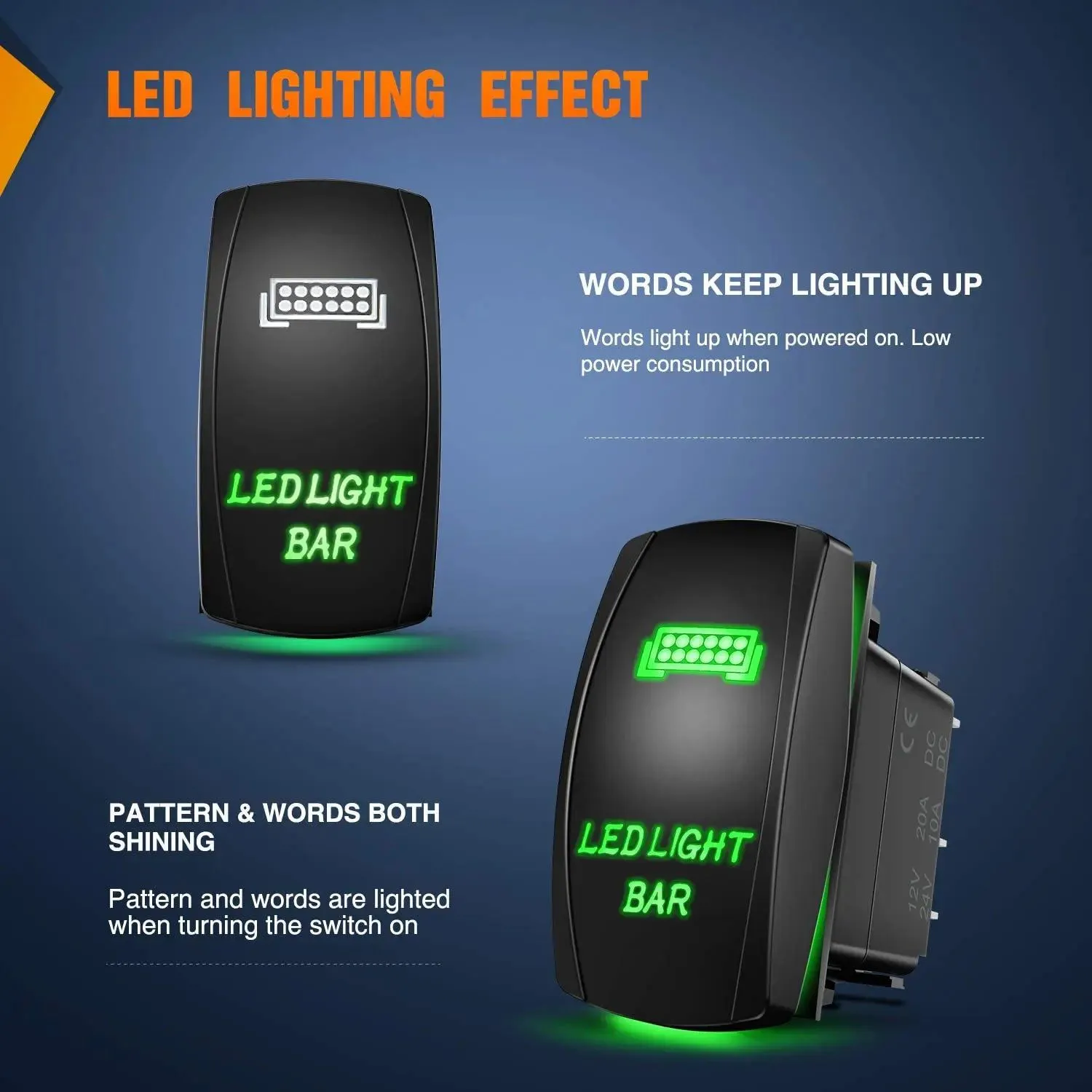5Pin Laser On/Off LED Light Bar Rocker Switch Green