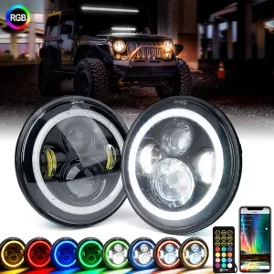 7" LED RGB Halo Headlights for 2007-2018 Jeep Wrangler
