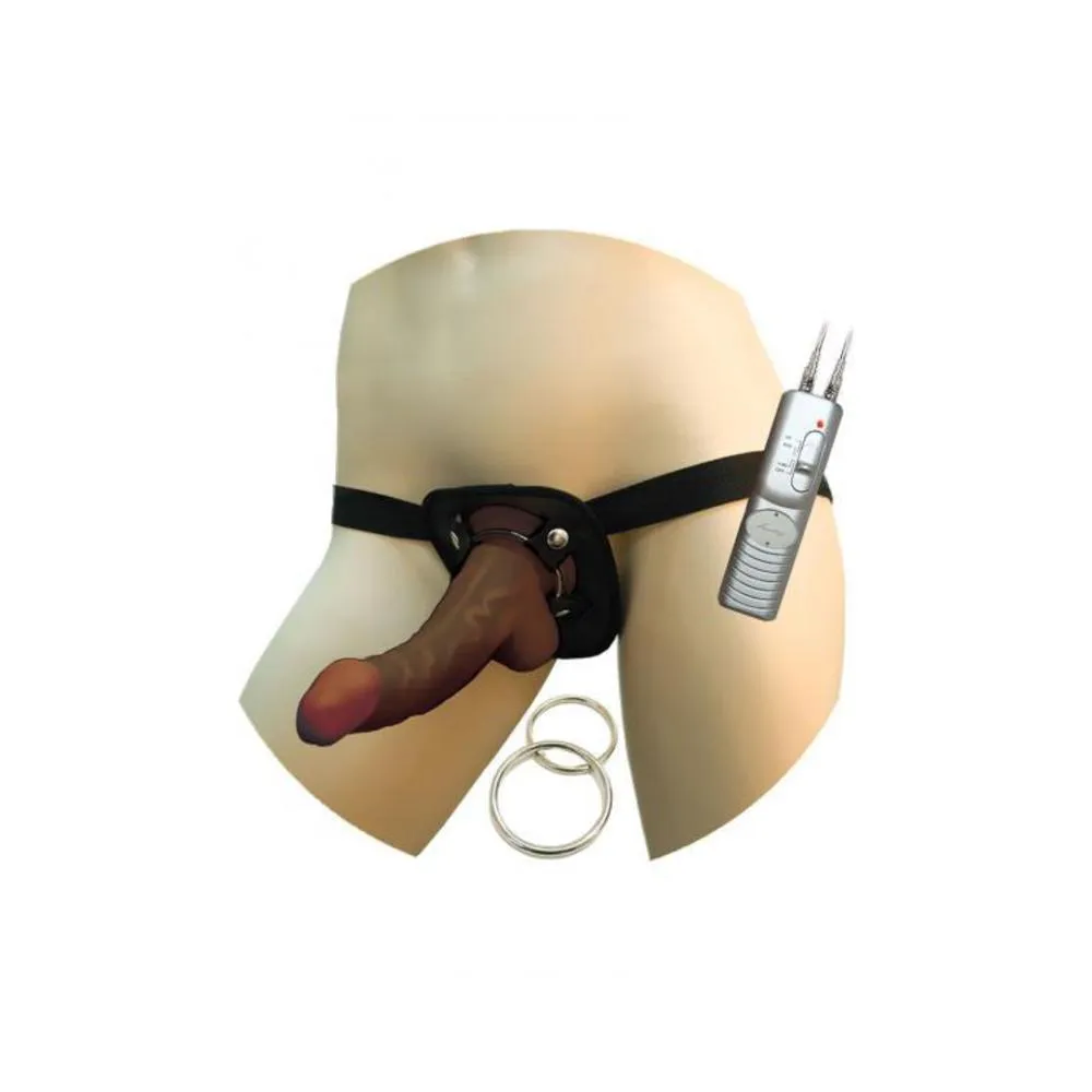 Afro American Whoppers Vibrating 8-Inch Dong With Universal Harness - Brown