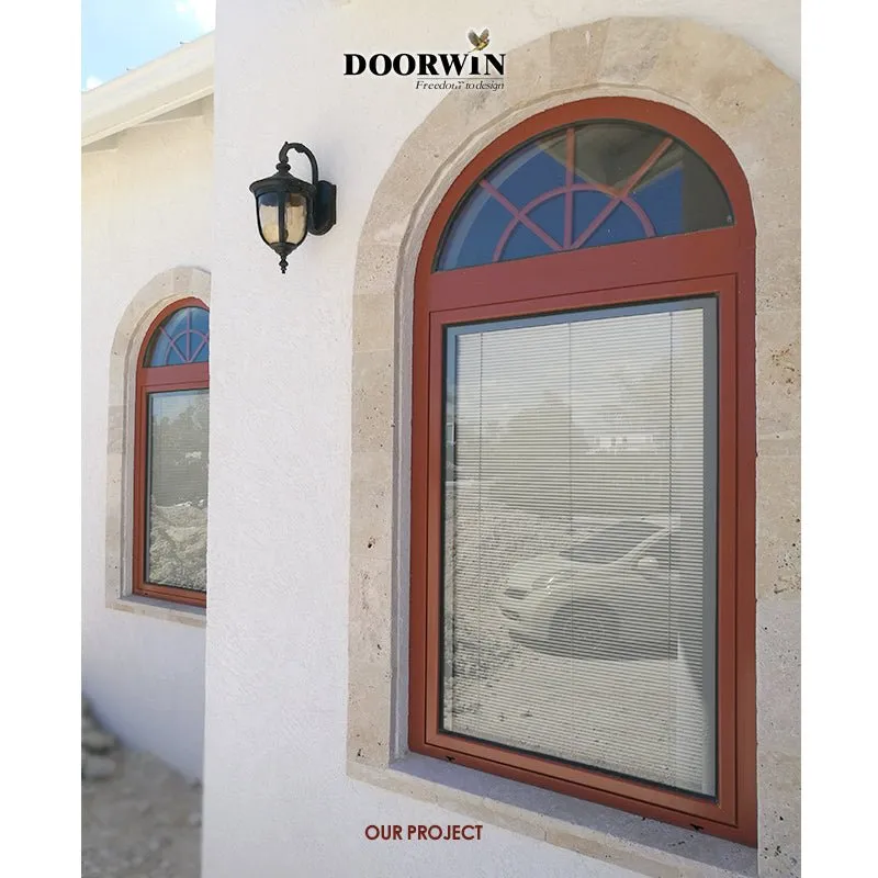 Arched Top Window with built-in shutter grills design pictures grilles grill-iron photos by Doorwin on Alibaba- ARCHITECT SERIES