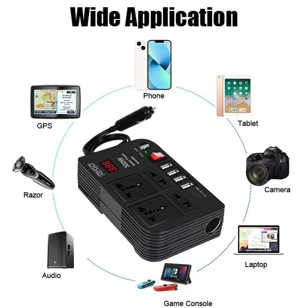 Car Inverter With Fuse 300W DC 12V to AC 220V Converter Power Adapter