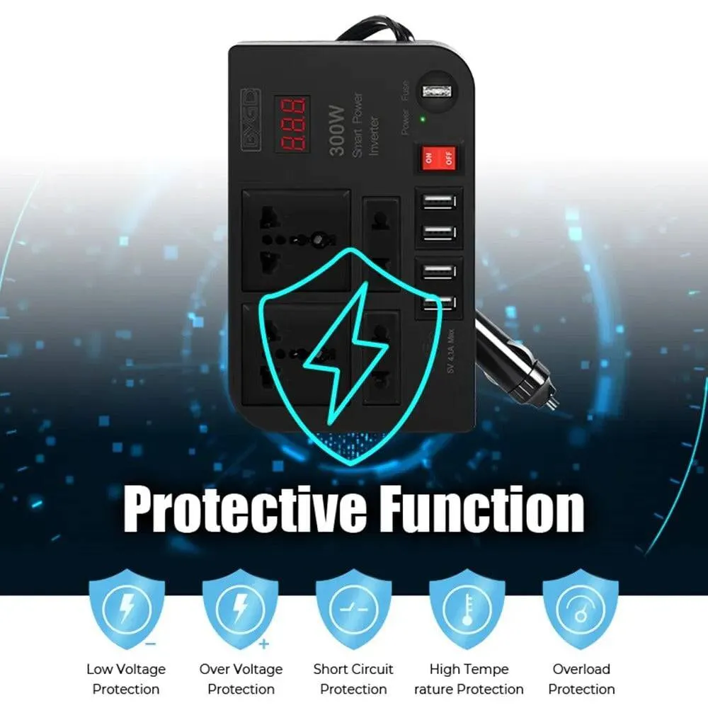 Car Inverter With Fuse 300W DC 12V to AC 220V Converter Power Adapter