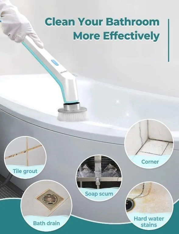 Cordless Electric Power Spin Scrubber with 3 Cleaning Brush Heads