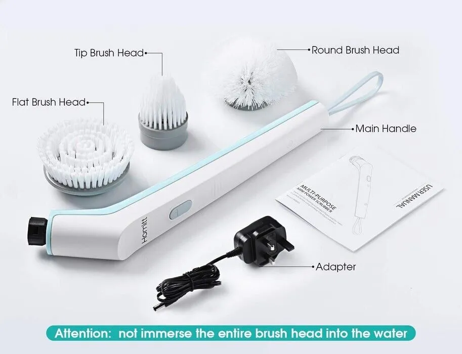 Cordless Electric Power Spin Scrubber with 3 Cleaning Brush Heads