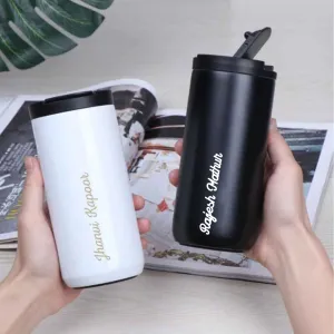 Customised Tea Coffee Tumbler Sipper Flask Set Of 2  (400 ML) - Black & White
