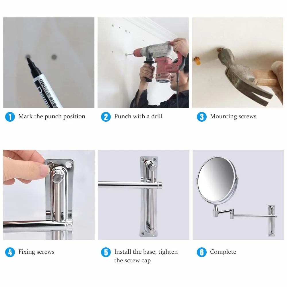 Dual-Sided Wall Mount Make-Up Mirror 1X/5X