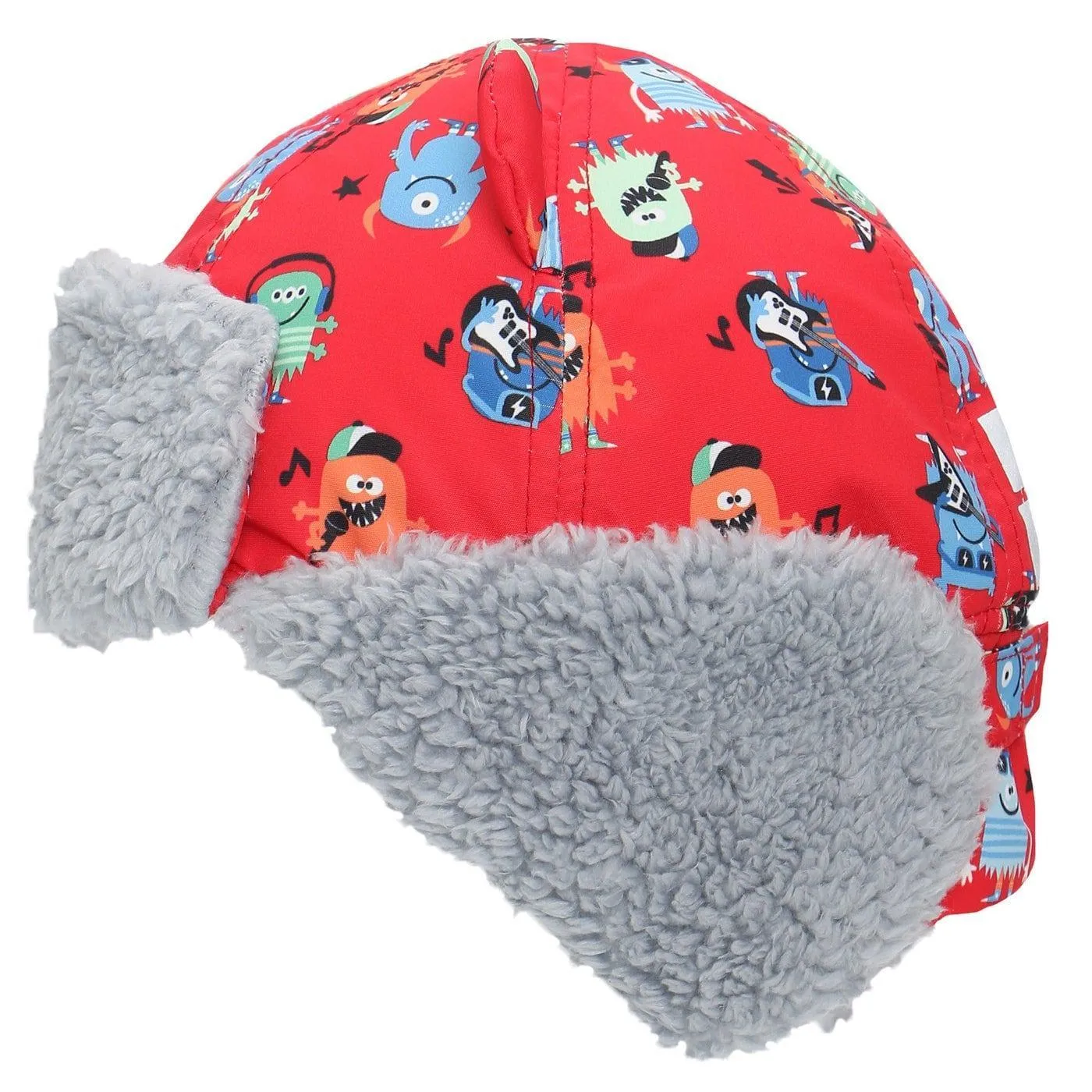 Flapjack Kids Water Repellent Trapper Hat - Monsters Red