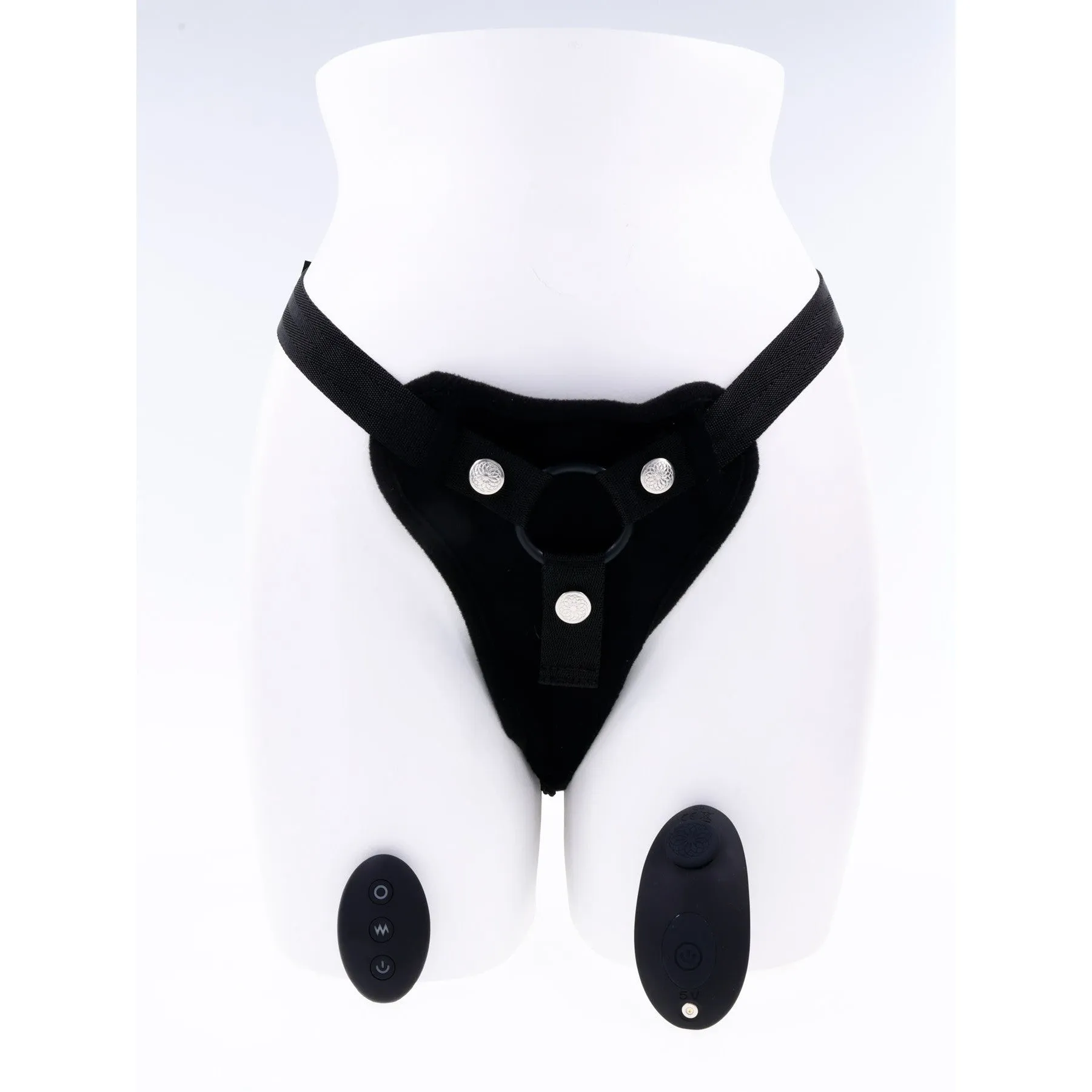 Hidden Pocket Strap on With Remote Control  Vibrator - Black
