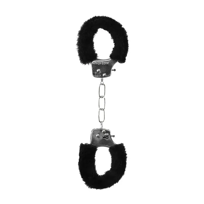 OUCH!  & White Beginner's Furry Hand Cuffs