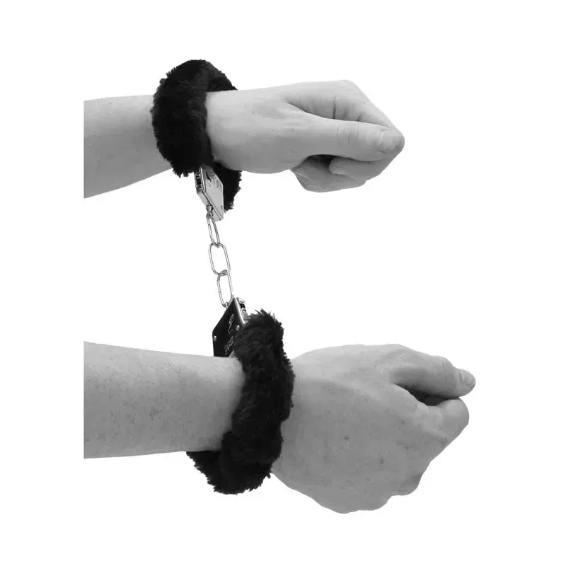 OUCH!  & White Beginner's Furry Hand Cuffs