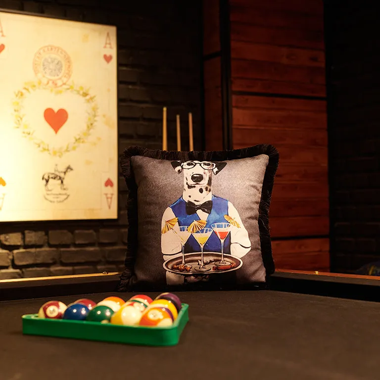 Rubeza Velvet Printed Cushion 45cm x 45cm - Waiter Dog
