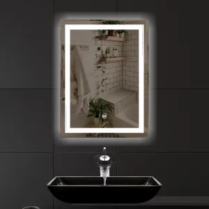 Spark Glass Rectangular LED Touch Sensor Mirror, Wall Mounted Mirror for Bathroom, Bedroom & Makeup Room (Dual Light with dimmer, Led Colour: White, Warm White, & Mix Light) (18x24 Inch)