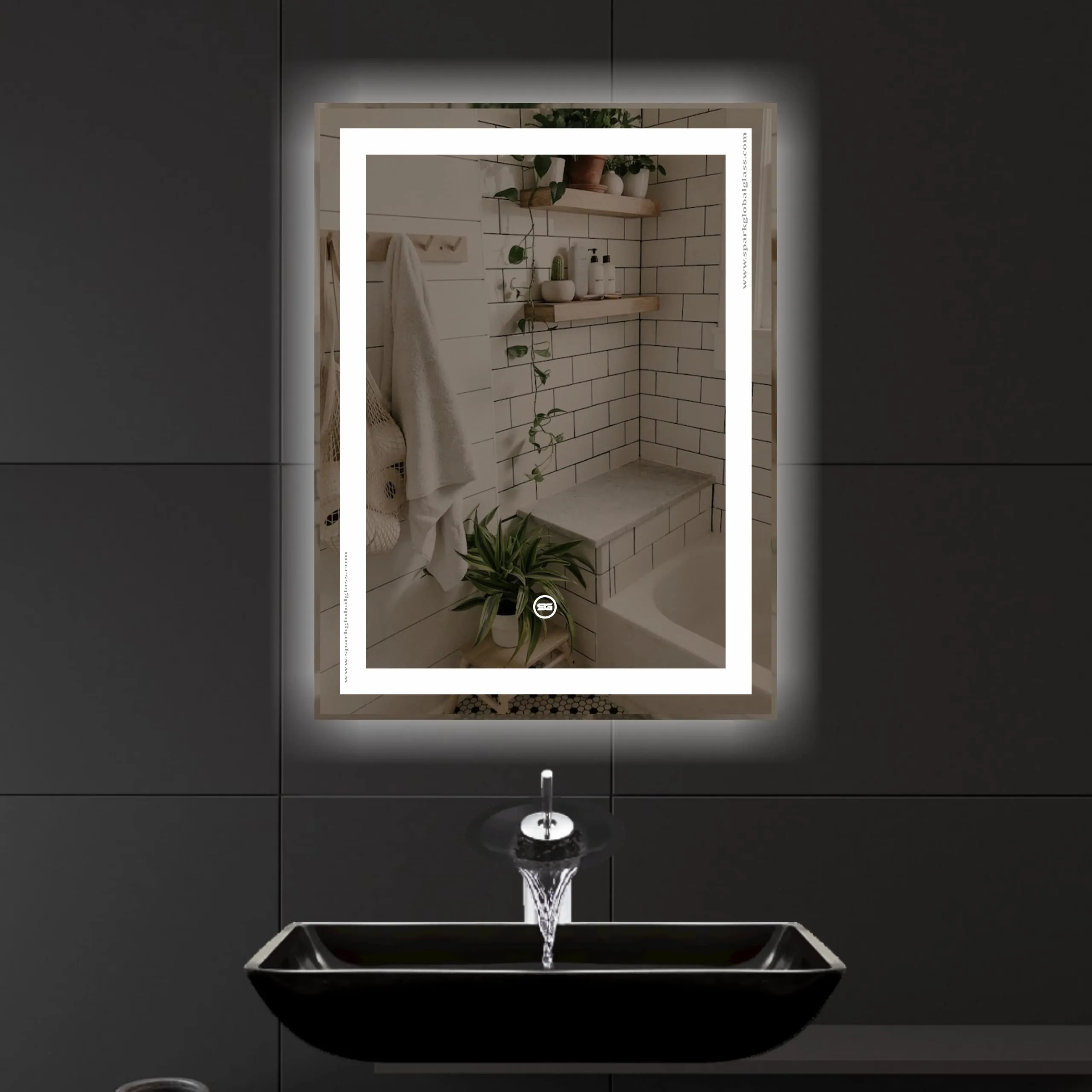 Spark Glass Rectangular LED Touch Sensor Mirror, Wall Mounted Mirror for Bathroom, Bedroom & Makeup Room (Dual Light with dimmer, Led Colour: White, Warm White, & Mix Light) (18x24 Inch)
