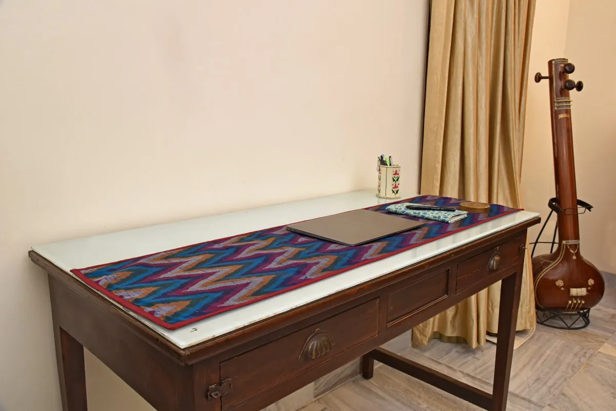 Table Runner In Silk Ikat - Blue