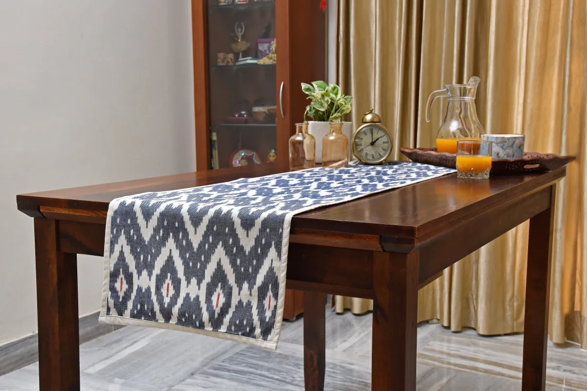Table Runner In Silk Ikat - Blue