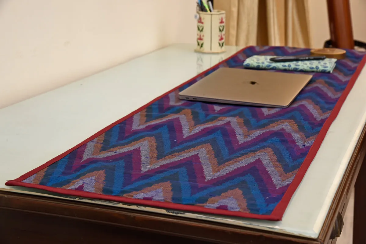Table Runner In Silk Ikat - Blue