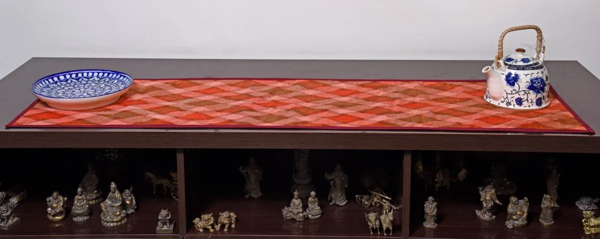 Table Runner In Silk Ikat - Orange
