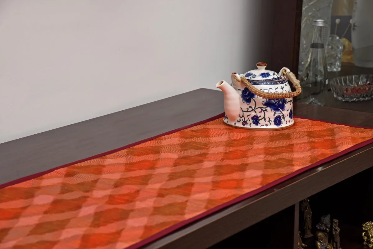 Table Runner In Silk Ikat - Orange