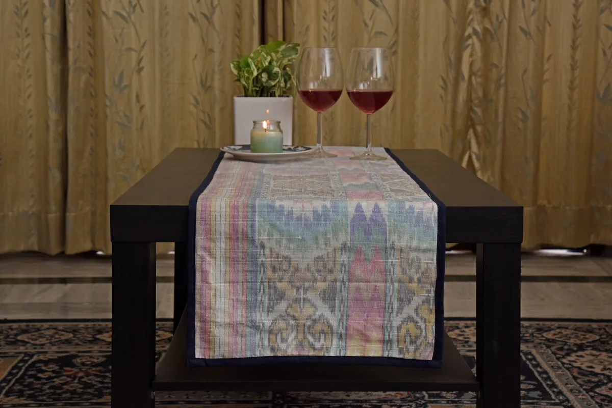 Table Runner In Silk Ikat - White