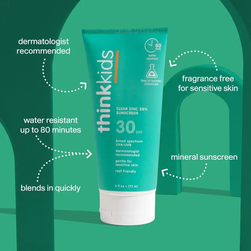 Think Kids Clear Zinc Sunscreen SPF 30 - Family Size 6oz