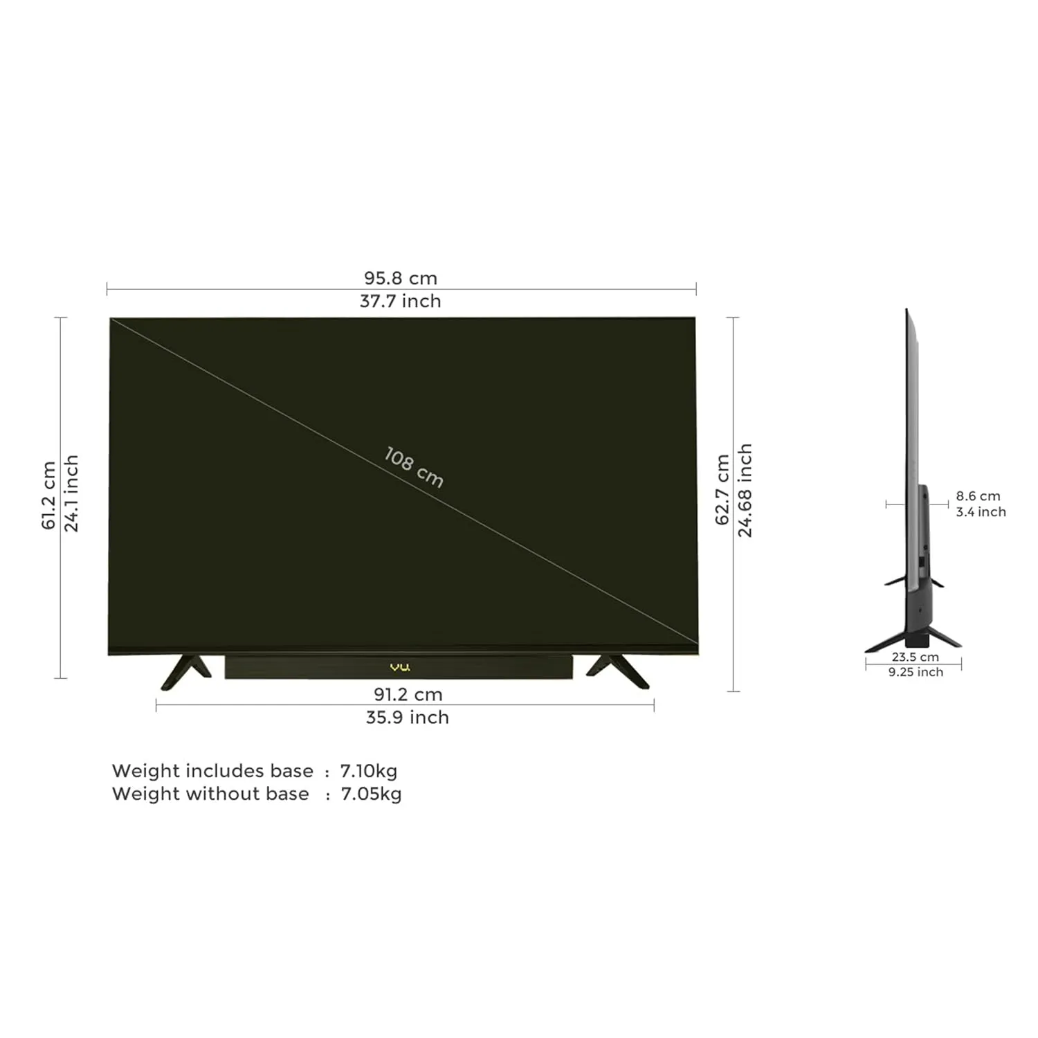 Vu 43 VIBE 3 Years Complete Warranty 108cm (43 inches) Vibe Series QLED 4K Google TV Smart (Black)