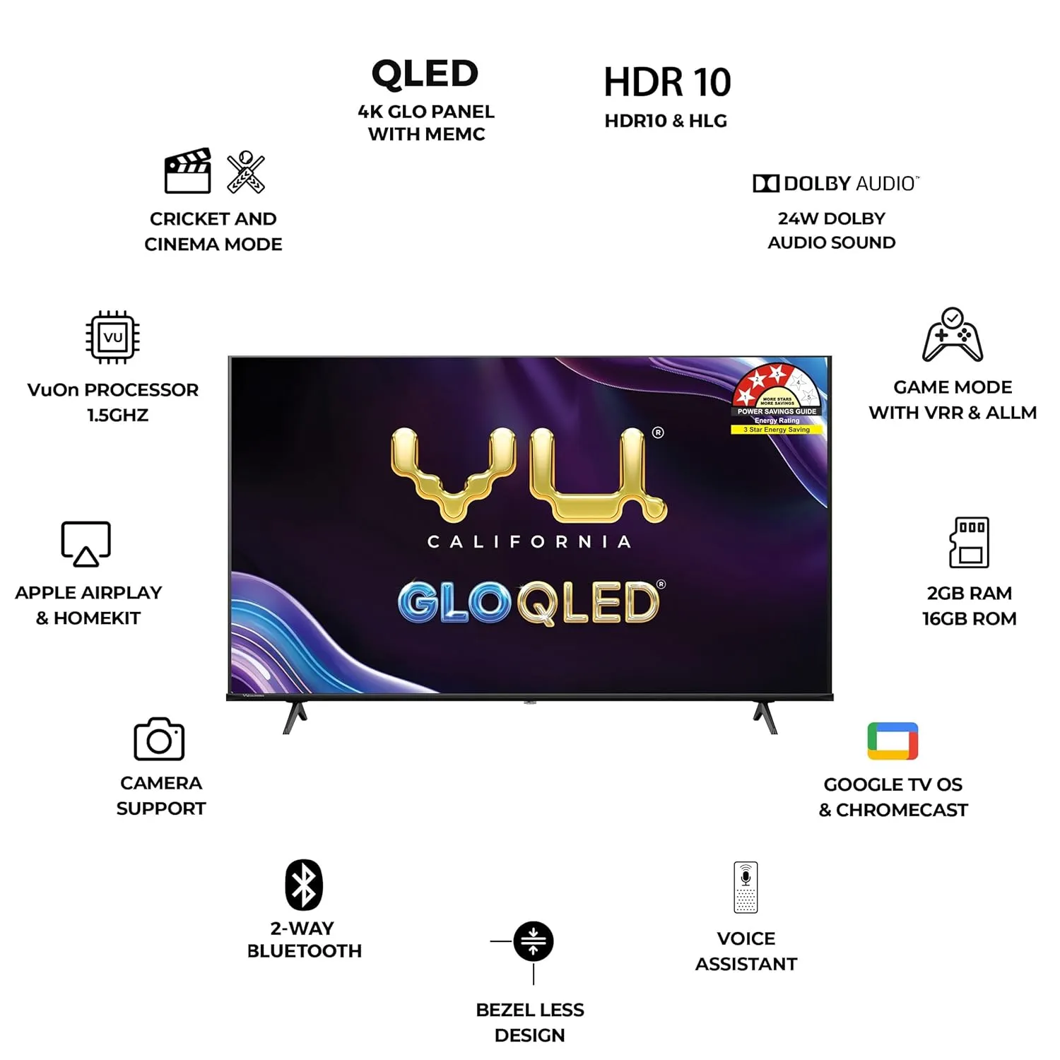 Vu 43GloQLED25 43 Inch 4K QLED Smart Google TV | 3 Year Warranty | Dolby Vision & Atmos